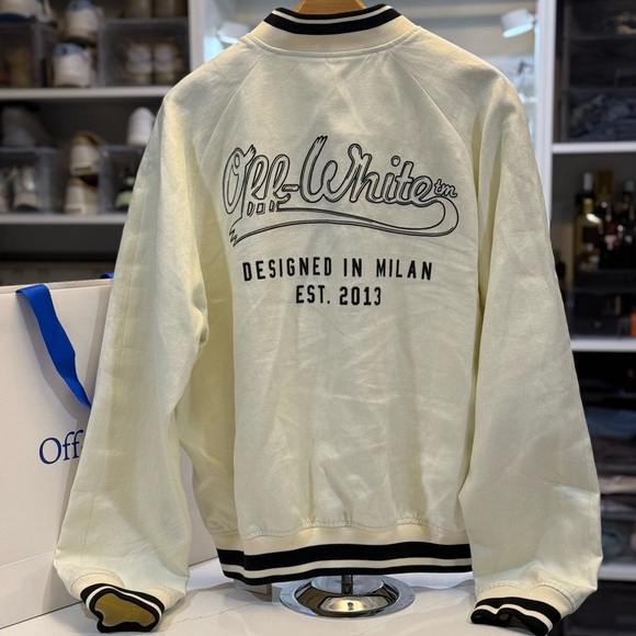 Off-White Italic linen Varsity Jacket - 52 - Brand New - Picture 14 of 14